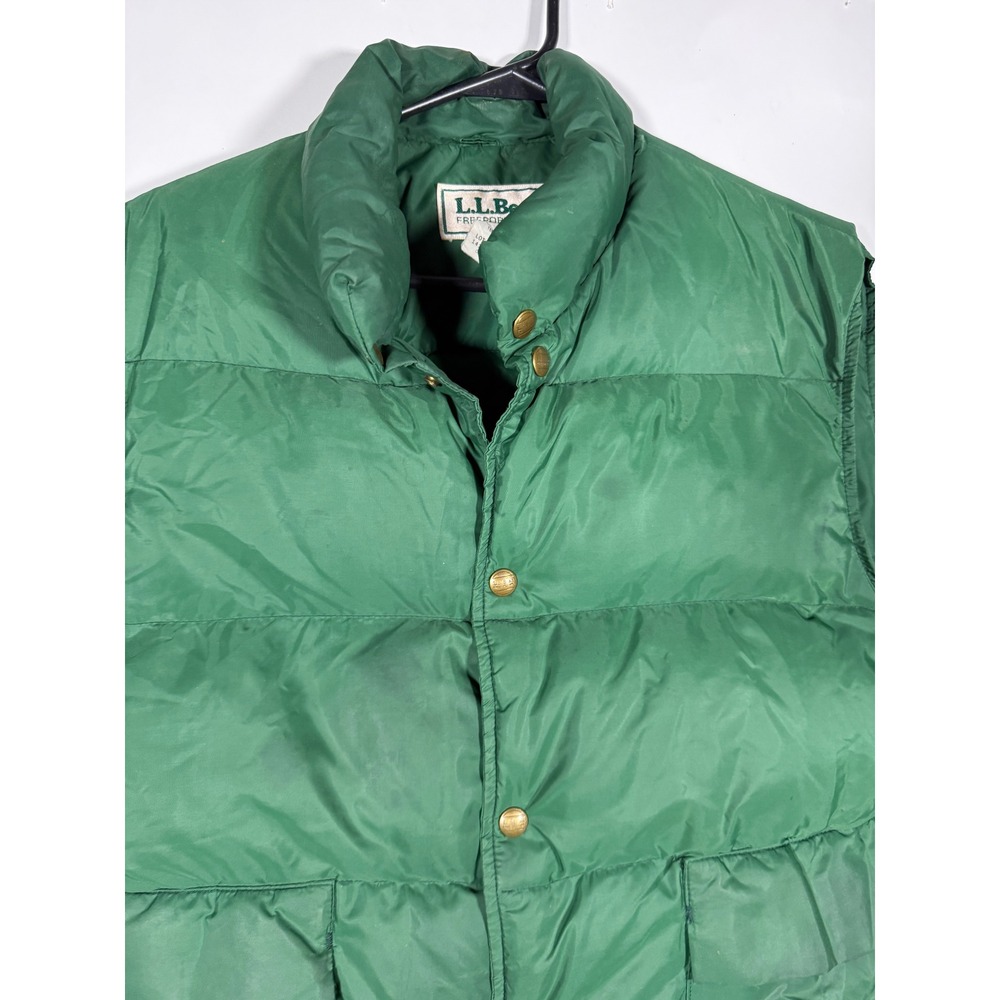 Vintage LL Bean Goose Down Puffer Vest Mens Large Green Nylon Snap Front